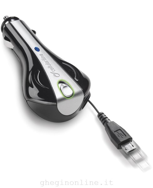 Cellularline Roller Car Charger - Micro USB Caricabatterie da auto con cavo riavvolgibile Nero