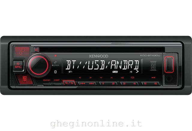 Kenwood KDC-BT430U, Nero, 1 DIN, 200 W, 22 W, CD-R,CD-RW, 20 - 20000 Hz