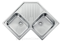 CM - CM Ilaria 83x83 2V, Lavello ad incasso, Angolo, Acciaio inossidabile, Acciaio inossidabile, 2 ciotole, Rettangolare
