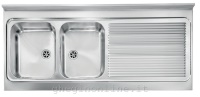 CM - CM Rossana 135x60 2V, Lavello ad incasso, Rettangolare, Acciaio inossidabile, Acciaio inossidabile, 2 ciotole, Rettangolare