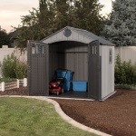 LIFETIME - Esterni da Vivere Casetta Roma 1, 2420 x 2270 mm, casetta da giardino, Casetta in plastica, Doppia, Tetto con struttura ad A, Marrone, Polietilene ad alta intensità, Polietilene ad alta intensità