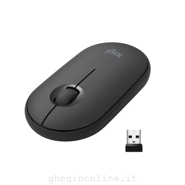 Logitech Pebble, mouse wireless con Bluetooth o ricevitore da 2,4 GHz, mouse per computer con clic silenzioso per laptop, notebook, iPad, PC e Mac