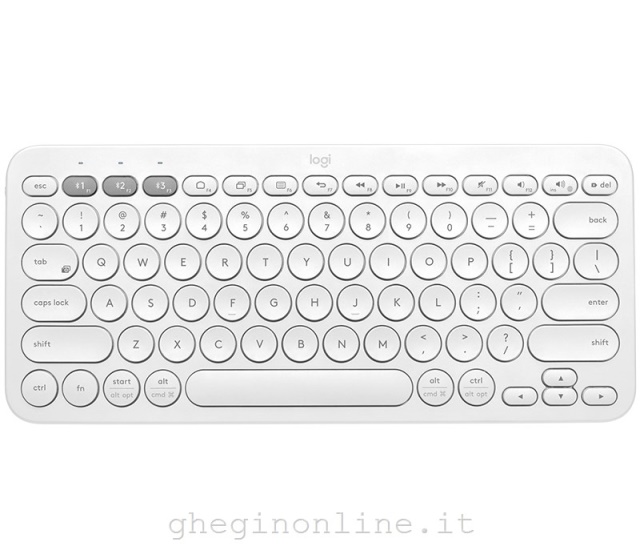 Logitech K380 Multi-Device Tastiera Bluetooth Wireless, Design Easy-Switch, Sottile, Portatile, 2 Anni di Batteria, Funziona con PC, Laptop, Windows, Mac, Android, iPad OS, Apple TV. Bianco