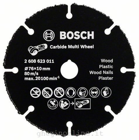 Bosch 2 608 623 011, Disco per tagliare, Cartongesso, Plastica, Legno, Legno con chiodi, Bosch, 1 cm, 7,6 cm, - GWS 10.8-76 V-EC Professional