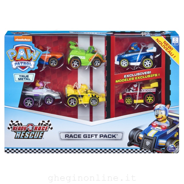 Spin Master 6054522 PAW Patrol , Confezione Regalo da 6 Auto da Corsa Die-Cast da Collezione True Metal Ready Race Rescue, in Scala 1:55, Set di veicoli, Interno/esterno, 3 anno/i, Metallo, Multicolor