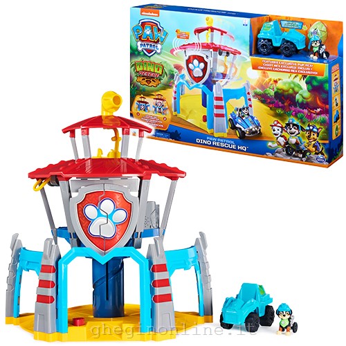 PAW Patrol , Quartiere Generale Dino con effetti sonori, esclusivo personaggio Rex e veicolo