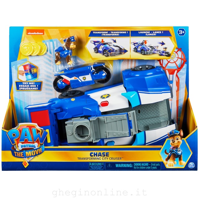 PAW Patrol , Auto della polizia City Cruiser di Chase 2 in 1 , auto della polizia con moto, luci e suoni e personaggio da collezione, giocattoli per bambini dai 3 anni in su
