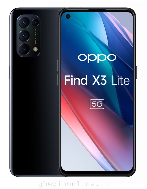 OPPO Find X3 Lite Smartphone 5G, Qualcomm 765G, Display 6.43'' FHD+AMOLED, 4 Fotocamere 64MP, RAM 8GB ESPANDIBILE FINO A 13GB+ROM 128GB, 4400mAh, Dual Sim, [Versione Italiana], Colore Starry Black