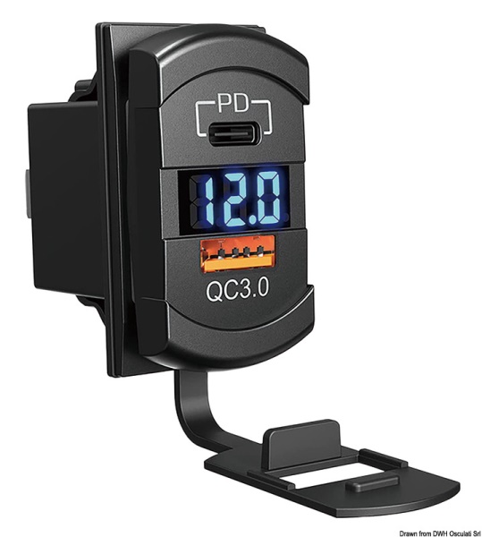 Doppia presa USB A+C e Voltmetro 12/24V - 14.195.63
