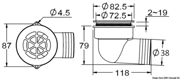 Scarico a pozzetto con flap antireflusso ø 1,5" - 17.126.01
