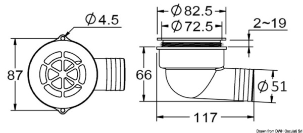 Scarico a pozzetto con flap antireflusso ø 2" - 17.126.02