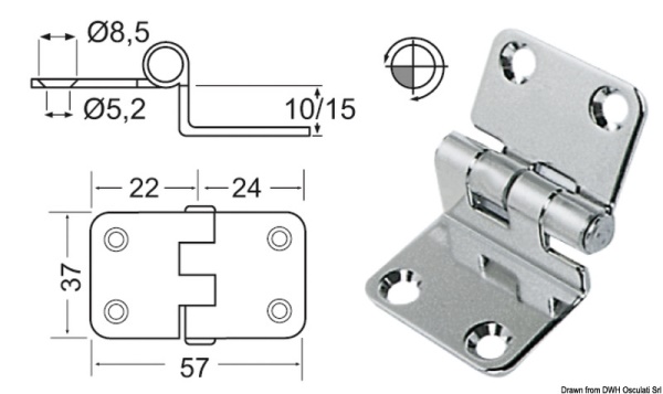 Cerniera inox 57x37x10 mm - 38.441.55