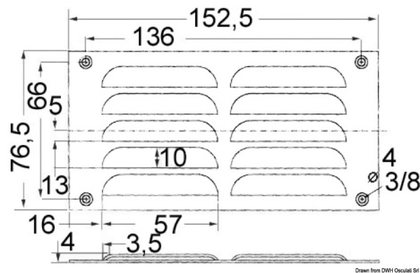 Griglia areazione inox 76 x 152 mm - 53.021.05