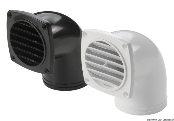 Presa d'aria ABS con collare 90° mm 92 x 92 nera - 53.274.02