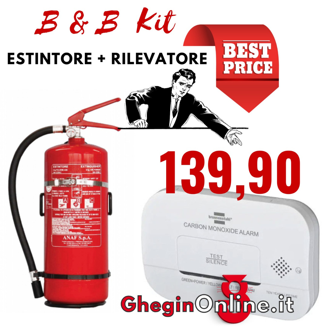 Estintore 6 kg. + rilevatore monossido KIT ESSENZIALE PER Bed & Breakfast ! SICUREZZA AL PRIMO POSTO!