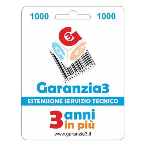 Garanzia3 3 anni in più Per prodotti da 500 a 1000