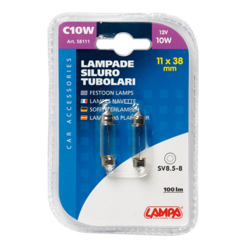 58111 Coppia Lampade a Siluro tubolari potenza 10W 11x38 mm